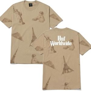 HUF Men's Landmarks Tee T-Shirt - Tan (Small)